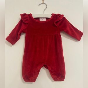 Okie Dokie Newborn Red Velour Outfit